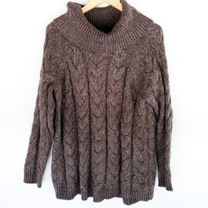 Magaschoni Cable Knit Gray Turtleneck Sweater